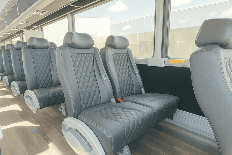 interior of Bryan Minibus Company charter bus